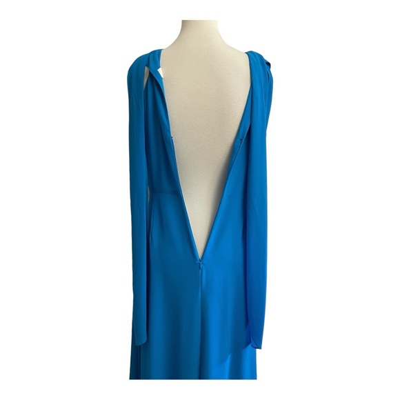Belle Badgley Mischka Maxi Dress Womens 10 Leg Reveal Blue Halter Scarf Tie Back - Picture 10 of 16